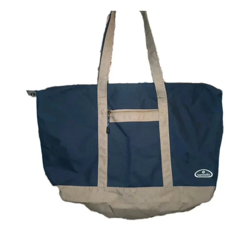 Samsonite Canvas Yacht Travel Tote Bag Weekender Foldable Beige Navy Large 24